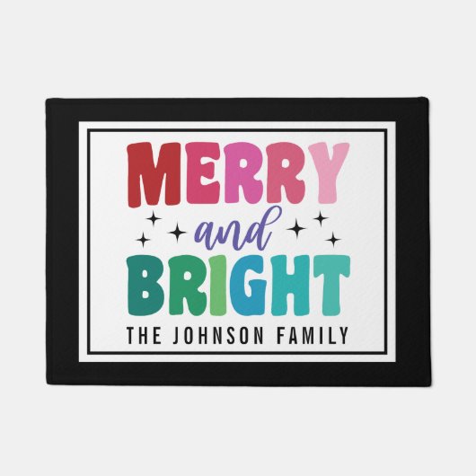 Vrolijk en helder Retro Style Monogram Kerstmis Deurmat (Voorkant)