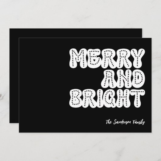 Vrolijk en helder Retro Trendy Wit Zwart Feestdagenkaart (Voorkant / Achterkant)