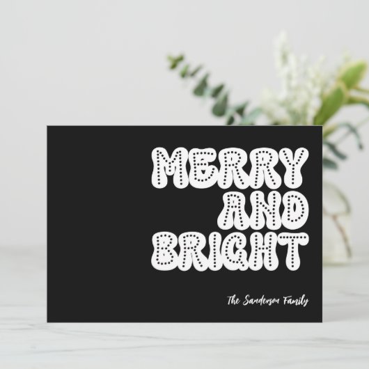 Vrolijk en helder Retro Trendy Wit Zwart Feestdagenkaart (Staand voorkant)