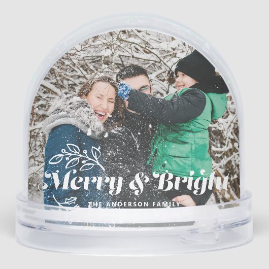 Vrolijk en helder Retro Typografie Foto Kerstmis Sneeuwbol (Achterkant)