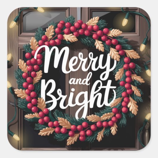 Vrolijk en helder rode bessen krans kerst vierkante sticker (Voorkant)
