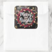 Vrolijk en helder rode bessen krans kerst vierkante sticker (Tas)