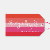 Vrolijk en helder rode strepen kerstvakantie cadeaulabel (Voorkant (Horizontaal))