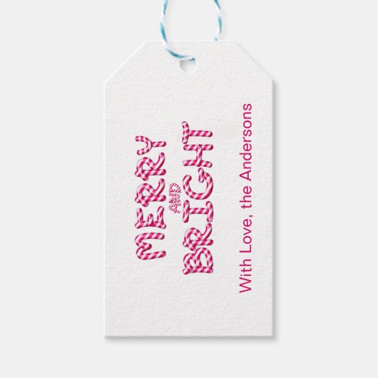 Vrolijk en helder rood Candy Cane Kerstmis Cadeaulabel (Voorkant)