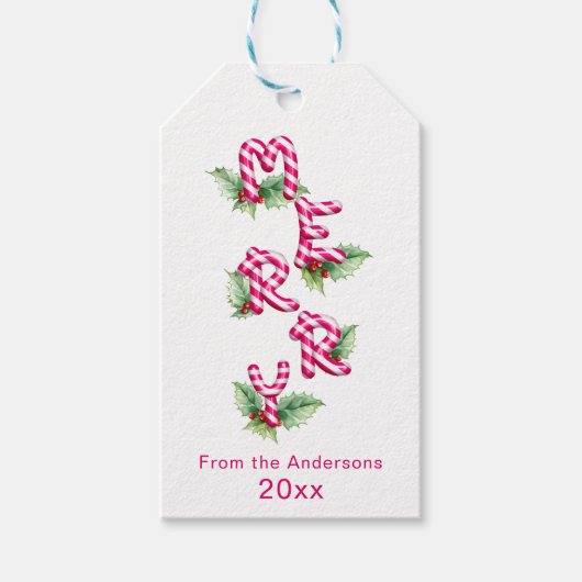 Vrolijk en helder rood Candy Cane Kerstmis Cadeaulabel (Voorkant)