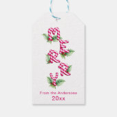 Vrolijk en helder rood Candy Cane Kerstmis Cadeaulabel (Achterkant)