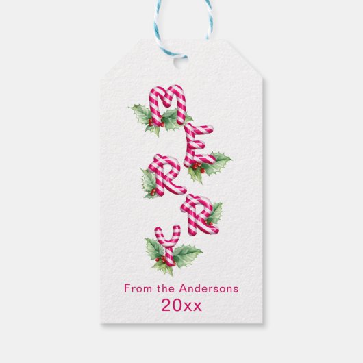 Vrolijk en helder rood Candy Cane Kerstmis Cadeaulabel (Achterkant)