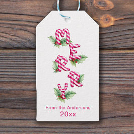 Vrolijk en helder rood Candy Cane Kerstmis Cadeaulabel
