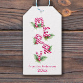 Vrolijk en helder rood Candy Cane Kerstmis Cadeaulabel