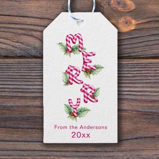 Vrolijk en helder rood Candy Cane Kerstmis Cadeaulabel