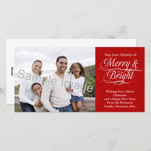 Vrolijk en helder, rood damast feestdagenkaart (Voorkant / Achterkant)