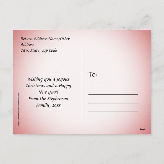 Vrolijk en helder, rood damast feestdagenkaart (Achterkant)