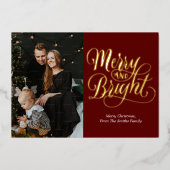 Vrolijk en helder rood goud kalligrafie foto folie feestdagenkaart (Voorkant)