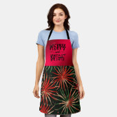 Vrolijk en helder rood groen kerstvuurwerk schort (Gedragen)
