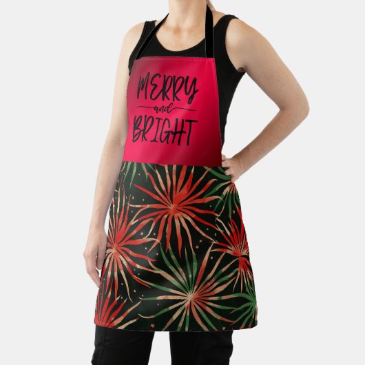 Vrolijk en helder rood groen kerstvuurwerk schort (Insitu)