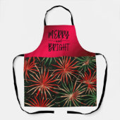 Vrolijk en helder rood groen kerstvuurwerk schort (Voorkant)