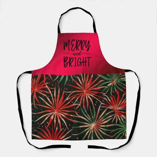 Vrolijk en helder rood groen kerstvuurwerk schort (Voorkant)