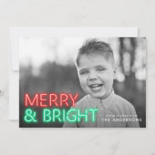 Vrolijk en helder rood & groen neon foto feestdagenkaart (Voorkant)