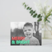 Vrolijk en helder rood & groen neon foto feestdagenkaart (Staand voorkant)