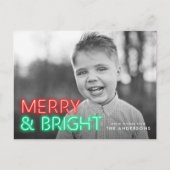 Vrolijk en helder rood & groen neon foto feestdagenkaart (Voorkant)