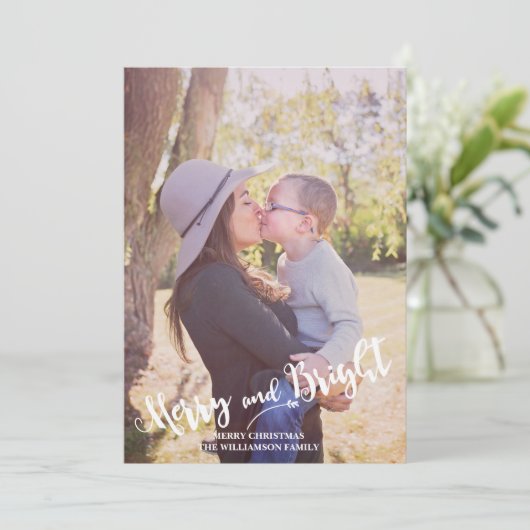 Vrolijk en helder rood groene kerstfoto feestdagenkaart (Staand voorkant)