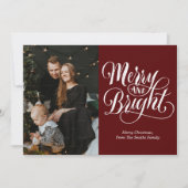 Vrolijk en helder rood kalligrafie moderne foto feestdagenkaart (Voorkant)