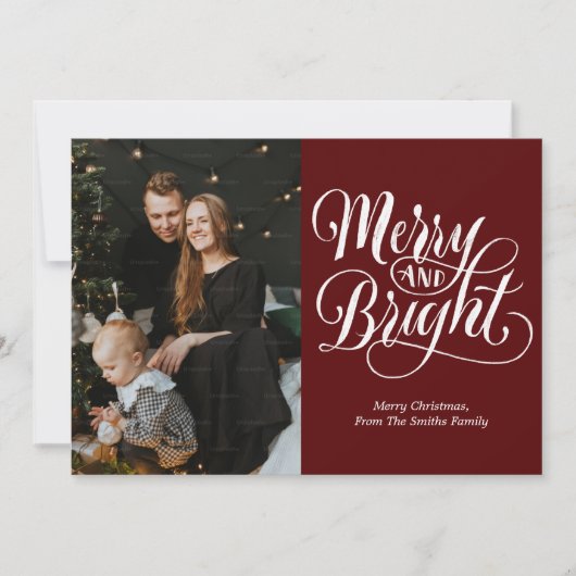 Vrolijk en helder rood kalligrafie moderne foto feestdagenkaart (Voorkant)