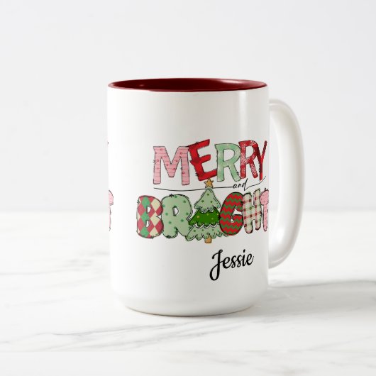 Vrolijk en helder rood Kerstmis Tweekleurige Koffiemok (Voorkant rechts)