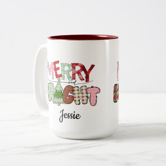 Vrolijk en helder rood Kerstmis Tweekleurige Koffiemok (Voorkant links)