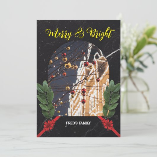 Vrolijk en helder rood moderne kerst feestdagenkaart (Staand voorkant)