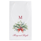 Vrolijk en helder rood monogram vakantiegroen klein cadeauzakje (Achterkant)