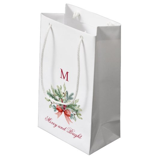 Vrolijk en helder rood monogram vakantiegroen klein cadeauzakje (Achterkant Gekanteld)