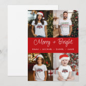 Vrolijk en helder rood paneel 4 foto familie feestdagenkaart (Voorkant / Achterkant)