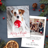 Vrolijk en helder rood script 2 foto kerst feestdagenkaart