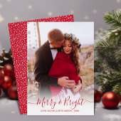 Vrolijk en helder rood script één foto kerst feestdagenkaart