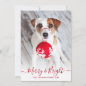 Vrolijk en helder rood script één foto kerst feestdagenkaart (Voorkant)
