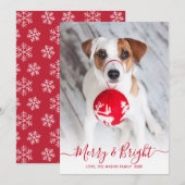 Vrolijk en helder rood script één foto kerst feestdagenkaart (Voorkant / Achterkant)