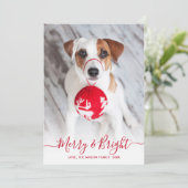 Vrolijk en helder rood script één foto kerst feestdagenkaart (Staand voorkant)