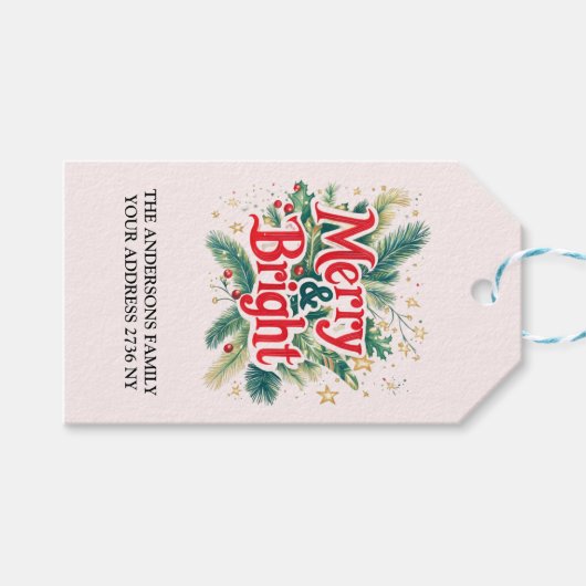 Vrolijk en helder rood witte kerst cadeaulabel (Voorkant (Horizontaal))