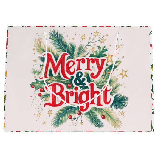 Vrolijk en helder rood witte kerst groot cadeauzakje (Voorkant)