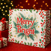 Vrolijk en helder rood witte kerst groot cadeauzakje