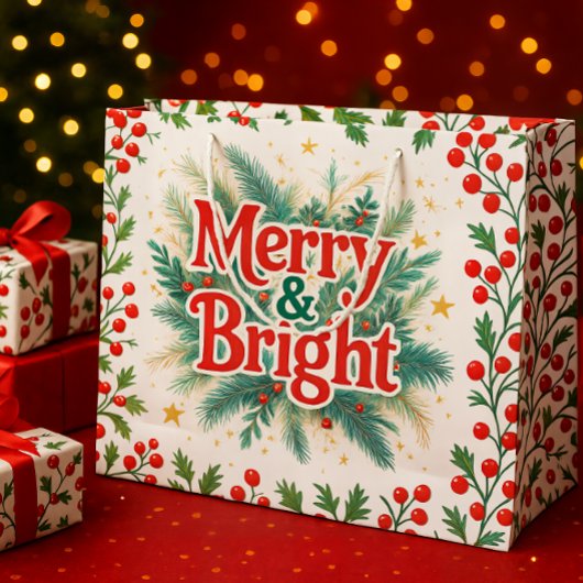 Vrolijk en helder rood witte kerst groot cadeauzakje