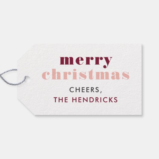 Vrolijk en helder Roos Gold en Wine Red Holiday Cadeaulabel (Achterkant Horizontaal)