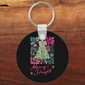 Vrolijk en helder roze Boho Bloemen Kerstmis voor  Sleutelhanger (Voorkant)