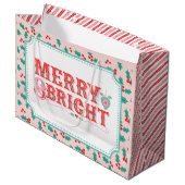 Vrolijk en helder | Roze en rode Holly Groot Cadeauzakje (Voorkant Gekanteld)
