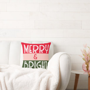 Vrolijk en helder roze groen retro kerst kussen