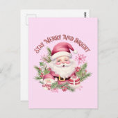 Vrolijk en helder - Roze Kerstman Briefkaart (Voorkant / Achterkant)