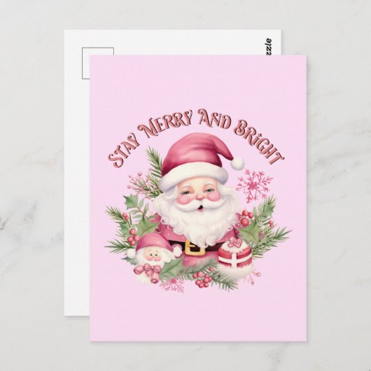 Vrolijk en helder - Roze Kerstman Briefkaart (Voorkant / Achterkant)