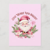 Vrolijk en helder - Roze Kerstman Briefkaart (Voorkant)