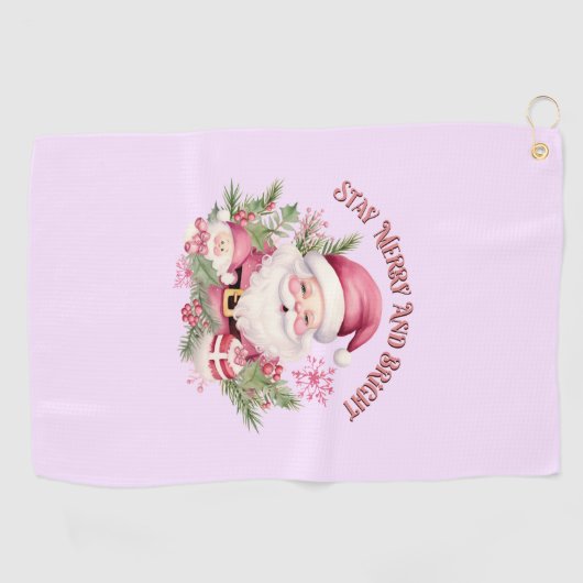 Vrolijk en helder - Roze Kerstman Golfhanddoek (Horizontaal)